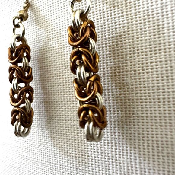 Silver and gold tone chain drop earrings - Picture 2 of 6